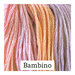 A variegated swatch of Classic Colorworks floss in the colors peach, light purple and a hit of pink.  