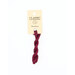 A skein of dark red embroidery floss, twisted and bundled, with a cream and black label featuring the brand name and color information.