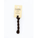 A skein of black embroidery floss, twisted and bundled, with a cream and black label featuring the brand name and color information.