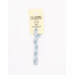 A skein of icy blue embroidery floss, twisted and bundled, with a cream and black label featuring the brand name and color information.