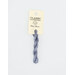A skein of gray blue embroidery floss, twisted and bundled, with a cream and black label featuring the brand name and color information.