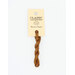 A skein of medium brown embroidery floss, twisted and bundled, with a cream and black label featuring the brand name and color information.