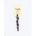 A skein of blue gray embroidery floss, twisted and bundled, with a cream and black label featuring the brand name and color information.