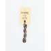 A skein of light brown gray embroidery floss, twisted and bundled, with a cream and black label featuring the brand name and color information.