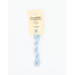 A skein of sky blue embroidery floss, twisted and bundled, with a cream and black label featuring the brand name and color information.