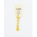 A skein of yellow embroidery floss, twisted and bundled, with a cream and black label featuring the brand name and color information.