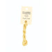 A skein of yellow embroidery floss, twisted and bundled, with a cream and black label featuring the brand name and color information.