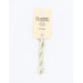 A skein of white embroidery floss, twisted and bundled, with a cream and black label featuring the brand name and color information.