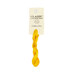 A skein of golden yellow embroidery floss, twisted and bundled, with a cream and black label featuring the brand name and color information.