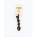 A skein of olive brown embroidery floss, twisted and bundled, with a cream and black label featuring the brand name and color information.