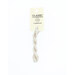 A skein of cream embroidery floss, twisted and bundled, with a cream and black label featuring the brand name and color information.