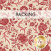 A swatch of cream fabric with an elegant, twisting, vintage floral pattern in berry pink and red with tonal cream accents. A dark red banner at the top reads 