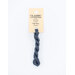 A skein of denim blue embroidery floss, twisted and bundled, with a cream and black label featuring the brand name and color information.
