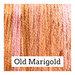 A variegated swatch of Classic Colorworks floss in the colors peach and pink.