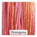 A variegated swatch of Classic Colorworks floss in the colors orange and pink. 