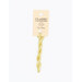 A skein of yellow embroidery floss, twisted and bundled, with a cream and black label featuring the brand name and color information.