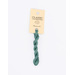 A skein of teal embroidery floss, twisted and bundled, with a cream and black label featuring the brand name and color information.