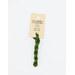 A skein of green embroidery floss, twisted and bundled, with a cream and black label featuring the brand name and color information.