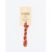A skein of rouge red embroidery floss, twisted and bundled, with a cream and black label featuring the brand name and color information.