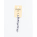 A skein of gray embroidery floss, twisted and bundled, with a cream and black label featuring the brand name and color information.