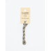 A skein of gray embroidery floss, twisted and bundled, with a cream and black label featuring the brand name and color information.