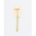 A skein of light yellow embroidery floss, twisted and bundled, with a cream and black label featuring the brand name and color information.
