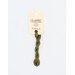 A skein of sage green embroidery floss, twisted and bundled, with a cream and black label featuring the brand name and color information.