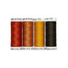 Four piece thread set of red, sienna, gold, and espresso brown threads isolated on a white background 