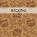Swatch of tan fabric featuring ornate tonal brown tapestry flowers and leaves. A transparent banner at the top reads 