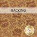 Swatch of tan fabric featuring ornate tonal brown tapestry flowers and leaves. A transparent banner at the top reads 