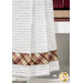 A close up on the plaid brown and green fabric on the bottom stripe of the towel.