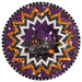 The completed Point of View Folded Star Table Topper colored in purple, orange, and gray fabrics from the Witchy Woods collection, isolated on a white background.