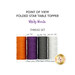 Four spools of thread in orange, purple, gray, and white, underneath a text graphic that reads 