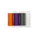 Four spools of thread in orange, purple, gray, and white, isolated on a white background.
