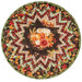 The completed Point of View Folded Star Table Topper colored in vibrant autumn-themed fabrics from the Gather With A Grateful Heart collection by Timeless Treasures Fabrics, isolated on a white background.