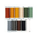 Ten spools of thread in brown, orange, yellow, cream, tan, white, green, gray, and black, isolated on a white background.
