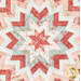 A super close up on the center of the table topper, demonstrating fabric colors and print details on the folded points.