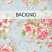 A swatch of vintage blue fabric with large pink florals. A transparent banner at the top reads 