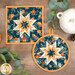 A top down shot of the Folded Hot Star Pads in both square and round versions on a wooden tabletop, staged with coordinating decor.