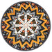 The completed Point of View Kaleidoscope Folded Star Table Topper colored in black, orange, gray, and cream Halloween fabrics from the The Boo Crew collection by Northcott Fabrics, isolated on a white background.