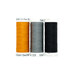 Three spools of thread in orange, gray, and black, isolated on a white background.