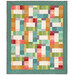 The completed Jelly Sticks Quilt colored in cheery teal, red, gold, pink, and red calico prints from the Gentler Times collection, isolated on a white background.