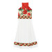 The Hanging Towel, colored in cream, green, and red fabrics from the Cardinal Celebration collection, isolated on a white background.