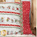 A slightly angled shot of the right side of the pillowcase, staged on the wood log bed, demonstrating fabric print and color details.