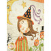 An angled close up shot of the whimsical witch on the panel, showcasing fabric and top quilting details.