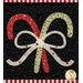 A close up on one of the window blocks, showcasing two candy canes tied together with a bow.