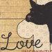 An 8x8 swatch of the panel fabric featuring a dog and the word "Love".
