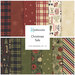 A collage of Christmas fabrics featuring pet motifs, in red, green, cream and black.