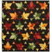 The completed Fall Foliage quilt, colored in contrasting red, orange, green, yellow, and black batik fabrics from the Forest Flora collection, isolated on a white background.