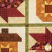 A close up on the center of the project, showing details on the sashing, fabrics, and top quilting.
